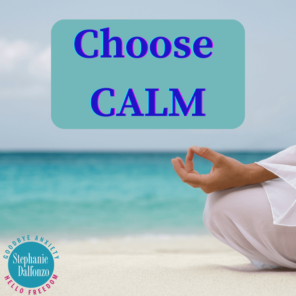 A woman mediating on the beach - Choose Calm