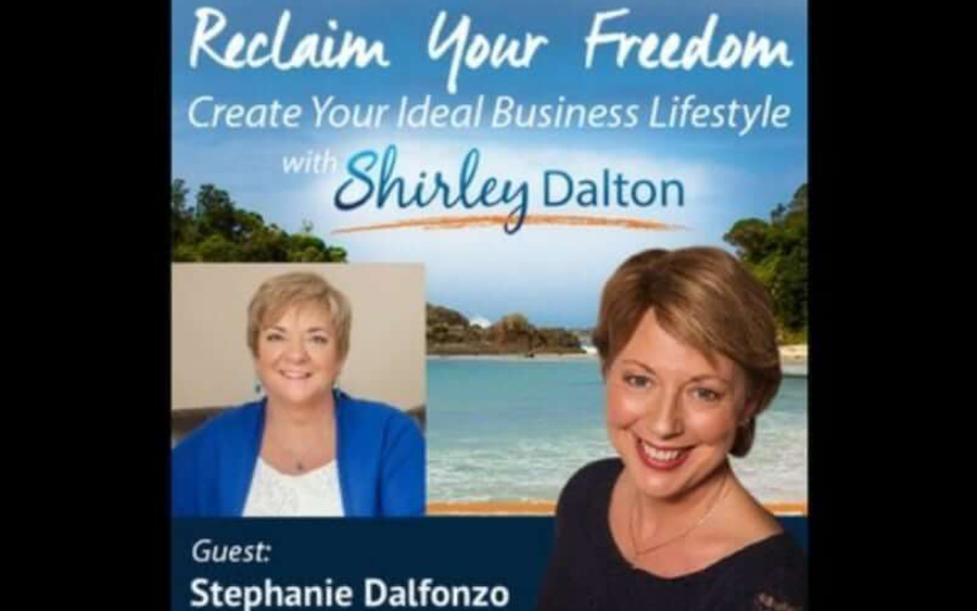 Promotional image for "reclaim your freedom" featuring shirley dalton with guest stephanie dalfonzo.