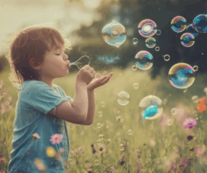 young child blowing hypnosis bubble breaths to calm anxiety